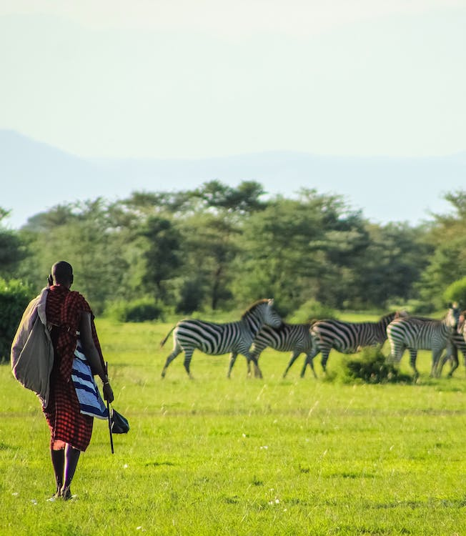  A woman standing on a green grass field.